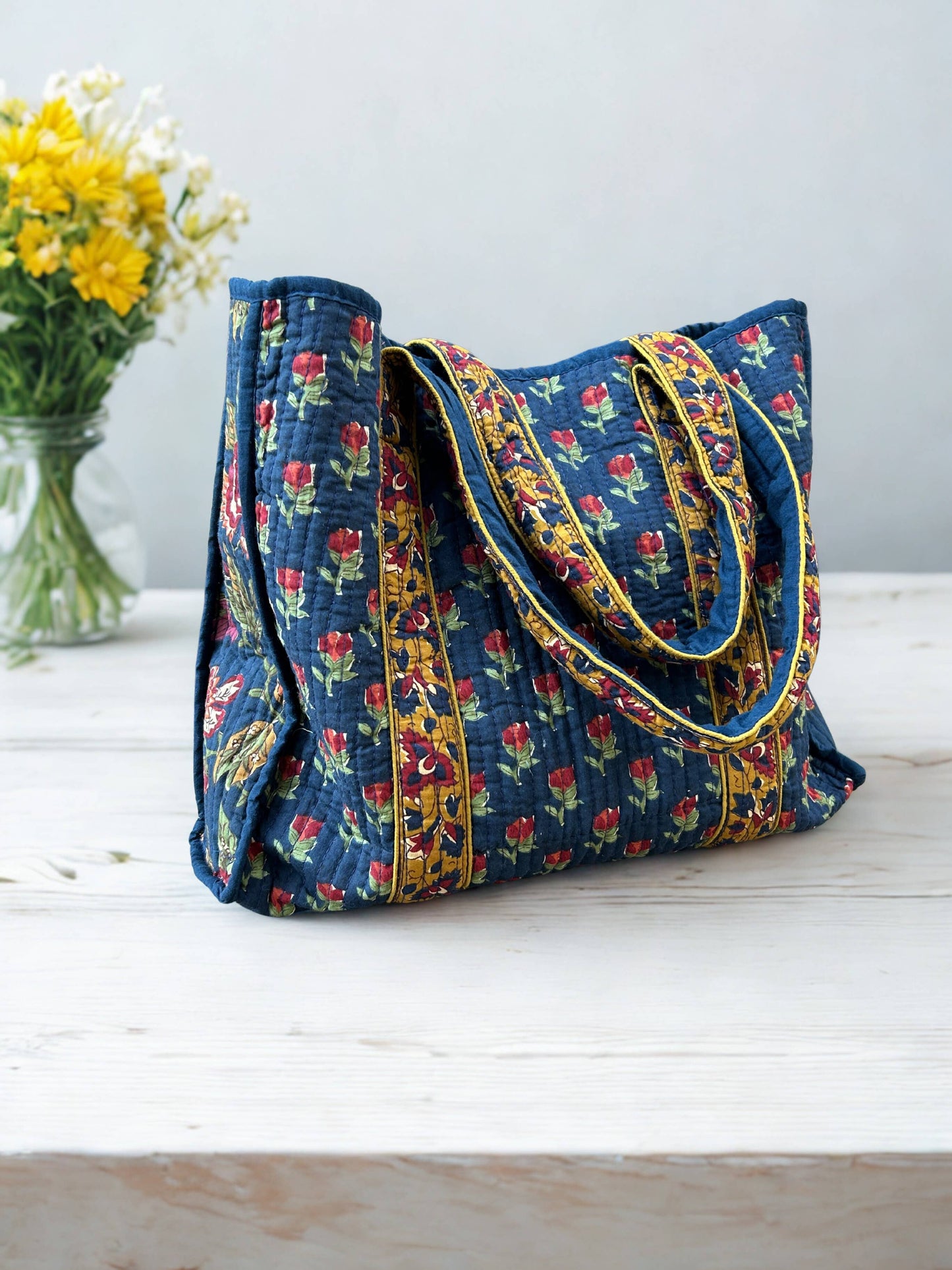 Quilted Reversible Tote Bag -Navy