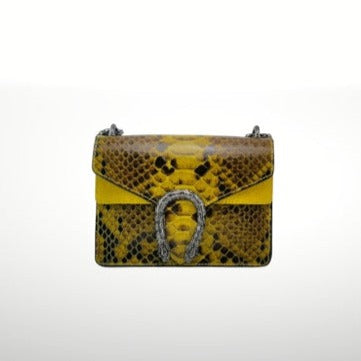 Sac bandoulière en cuir italien serpent doré/noir