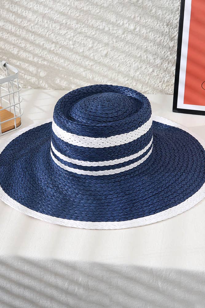 Navy and White Boater Hat