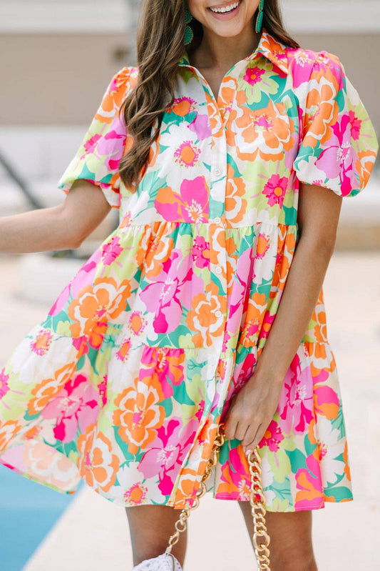 Floral Collared Buttoned Dress