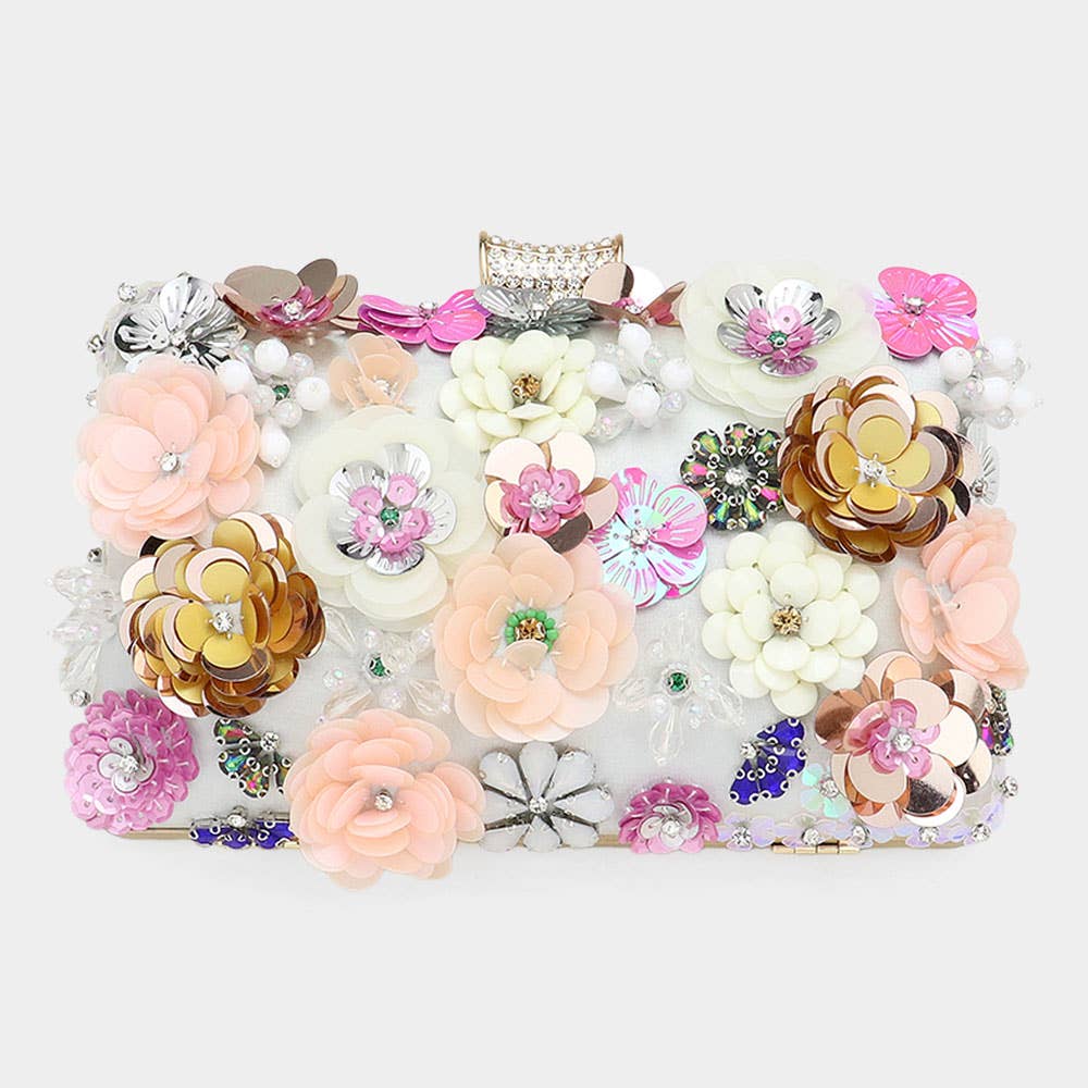 Sequin Flower Embellished Clutch
