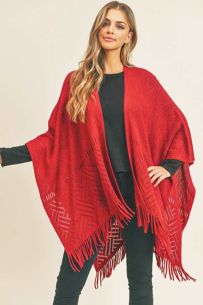 Tricot à chevrons et franges Ruana