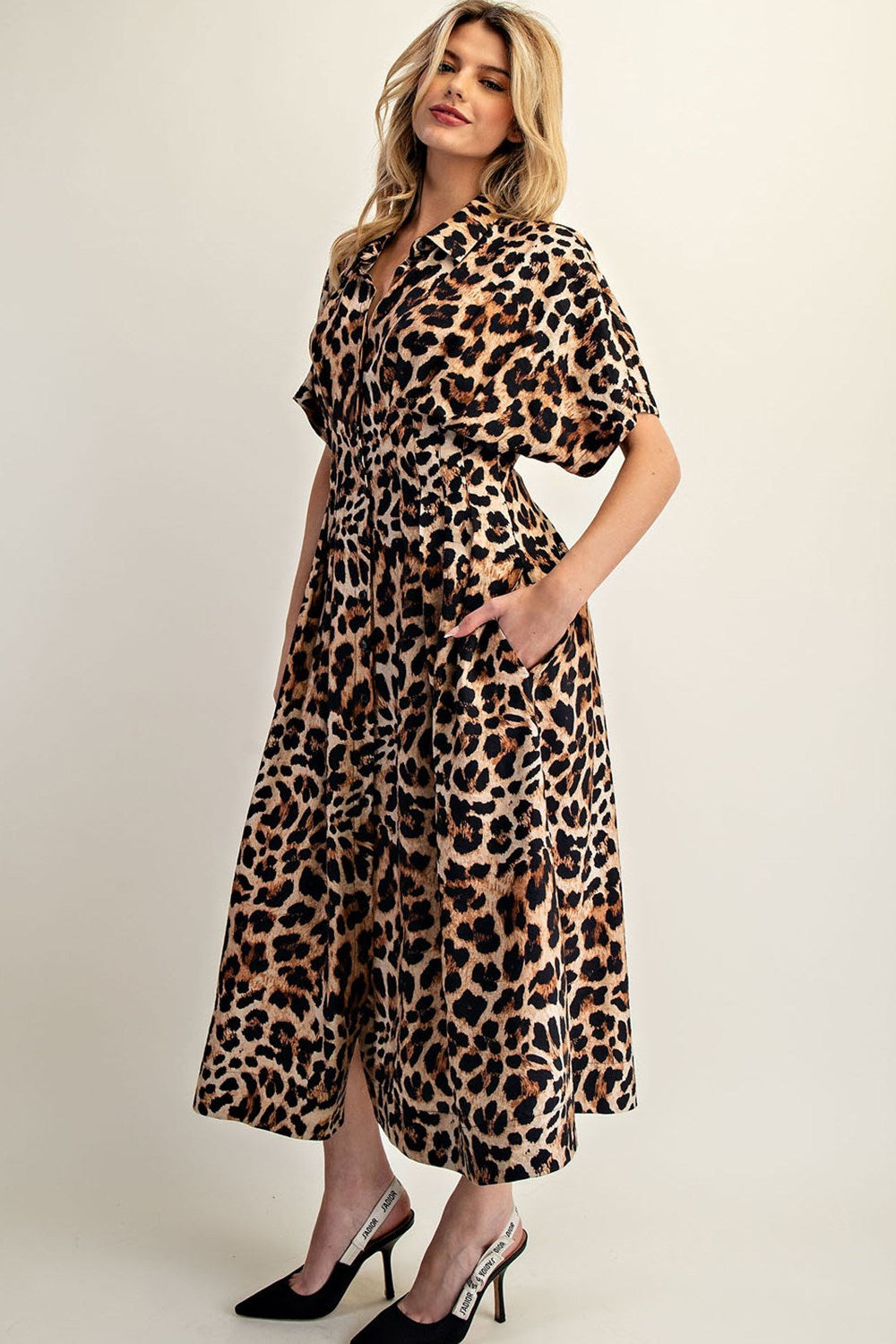 leopard print maxi dress with pockets Taupe Leopard Print Denim Pocketed Maxi Dress - All Dresses
