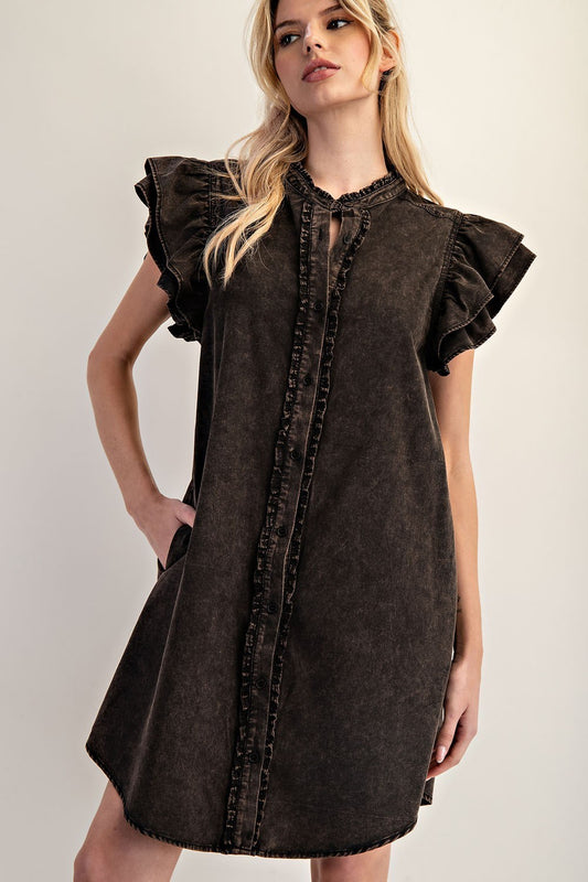 Black Ruffle Sleeve Dress