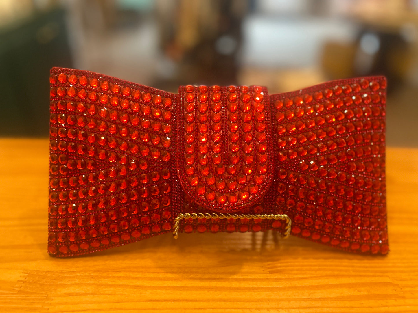 Red Pave Stone Bow Clutch - Elegant Evening Handbag | The Savvy Pair