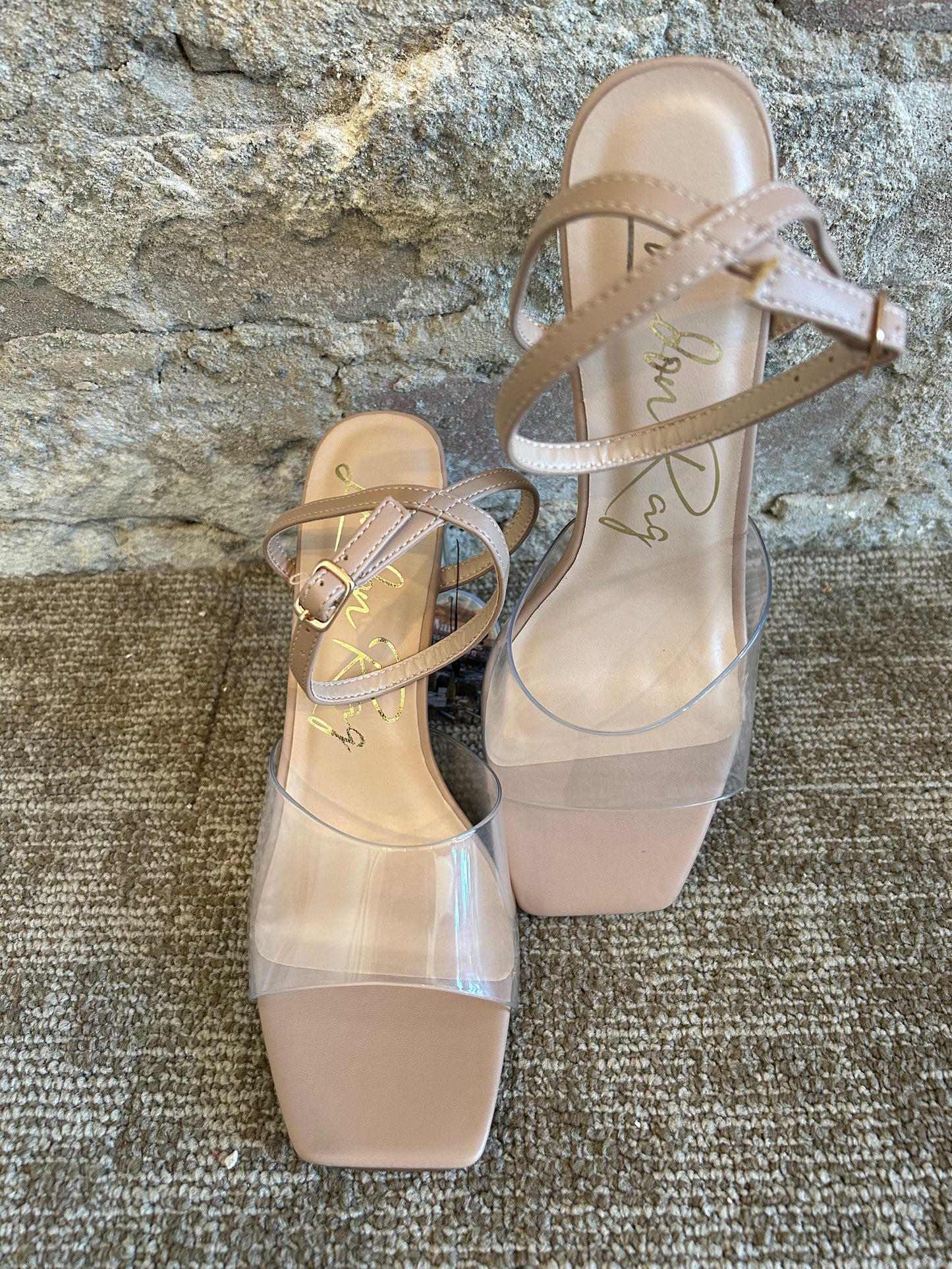 Clear block heel sandal