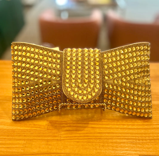 Gold Pave Stone Bow Tie Clutch