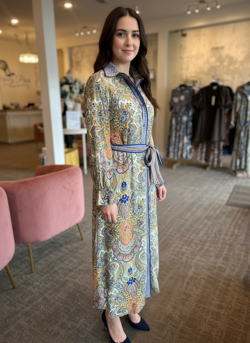Paisley Belted Shirt Dress