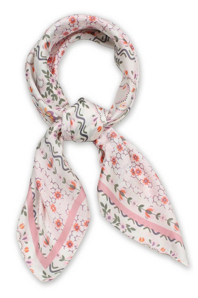 Foulard carré en satin à imprimé floral