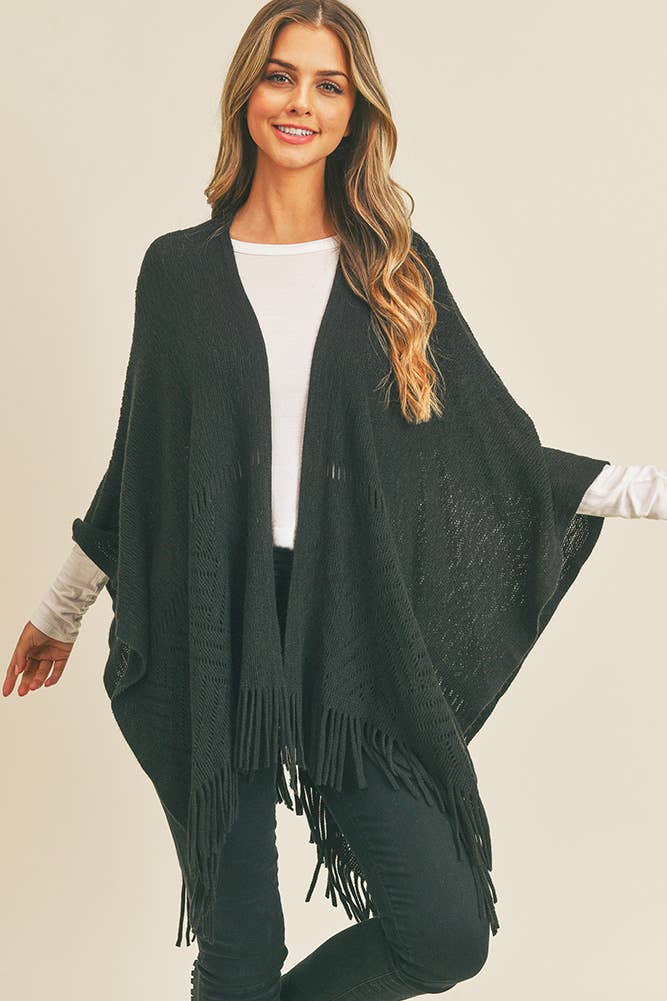 Tricot à chevrons et franges Ruana