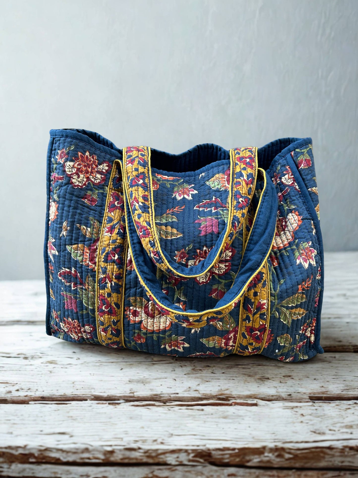 Quilted Reversible Tote Bag -Navy