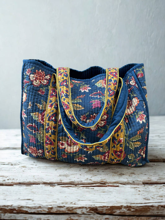 Quilted Reversible Tote Bag -Navy