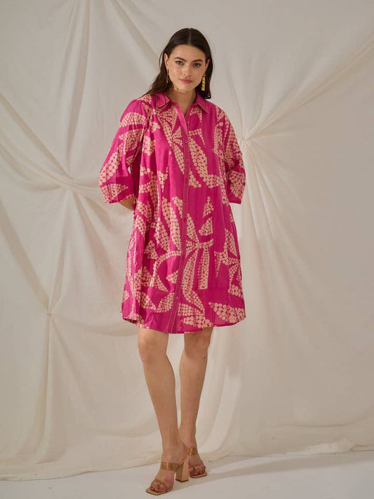 Robe trapèze en coton rose