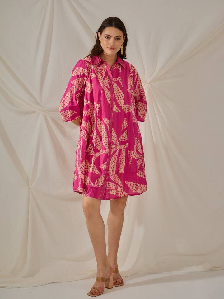 Robe trapèze en coton rose