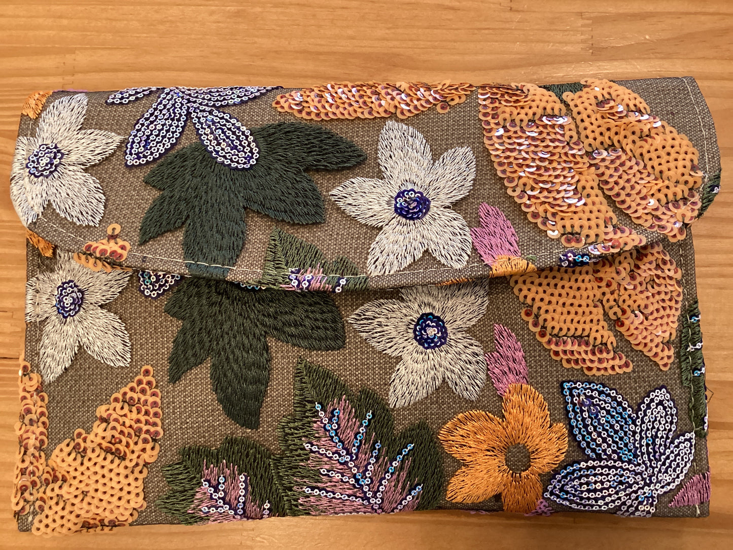 Taupe Floral Clutch
