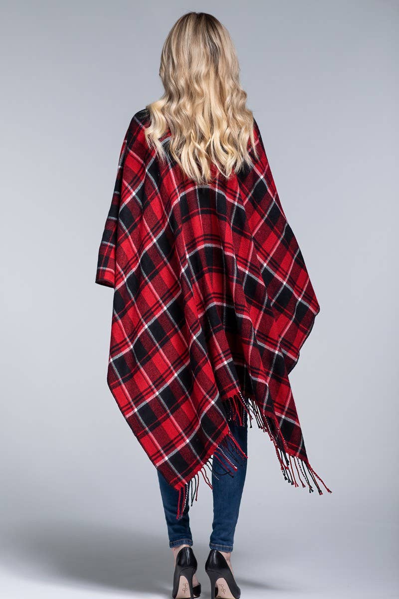 Plaid Kimono with Fringe