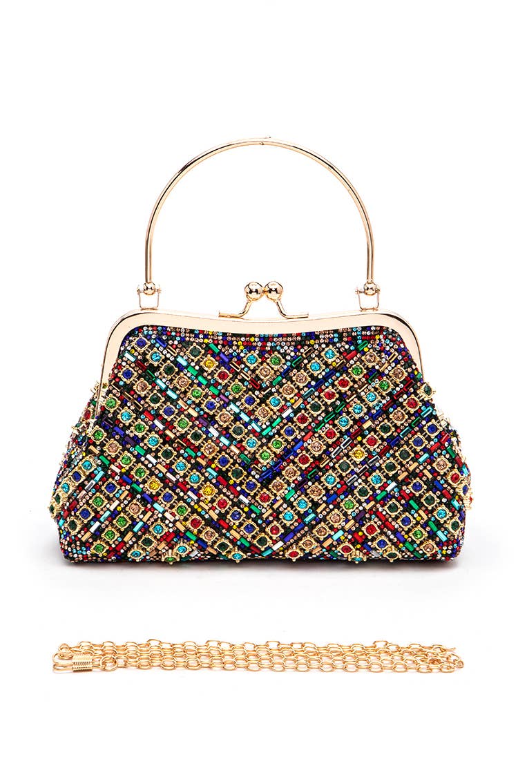 Rhinestone Top Handle Convertible Clutch Bag