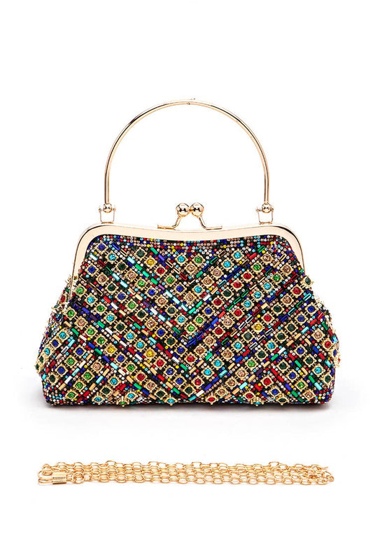 Rhinestone Top Handle Convertible Clutch Bag