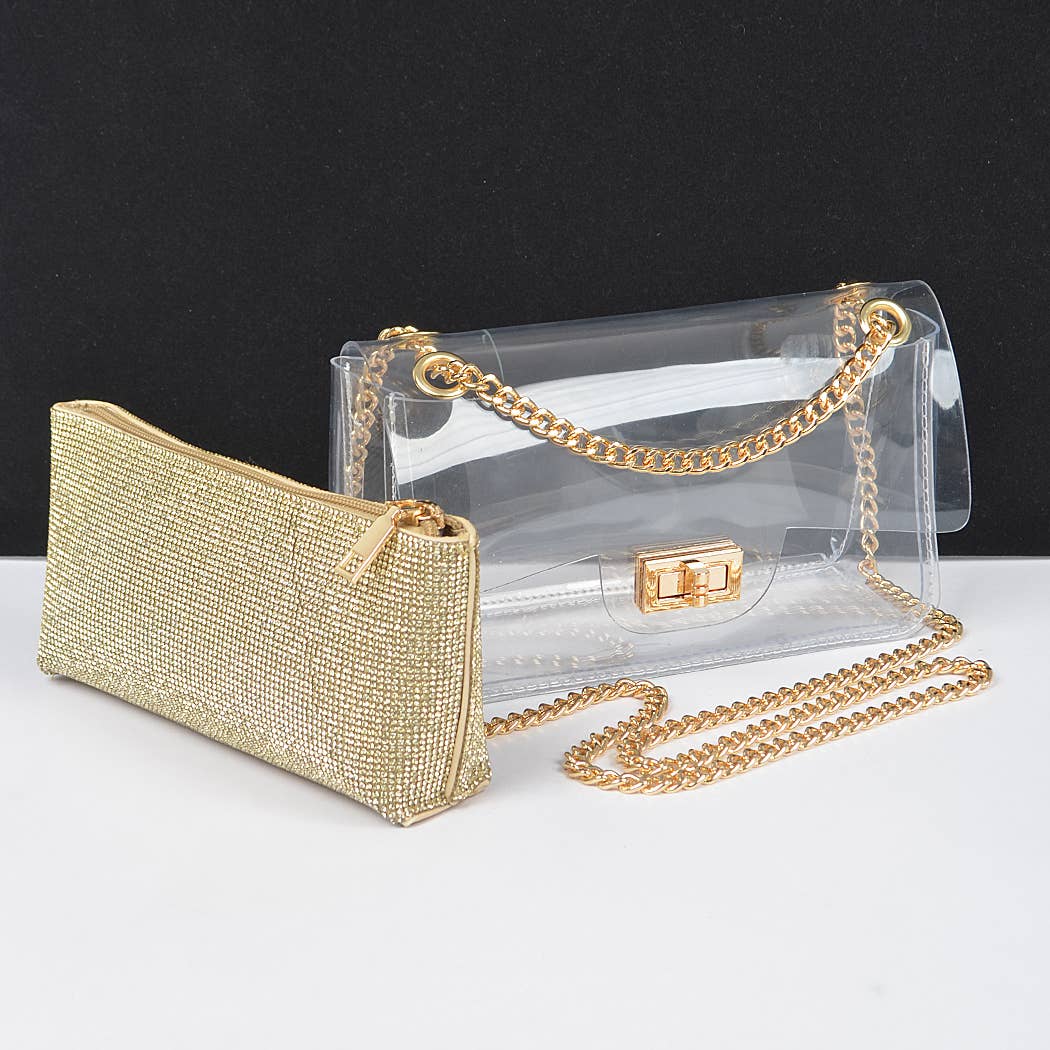 Vivian Transparent Crossbody Bag W/Rhinestone Clutch