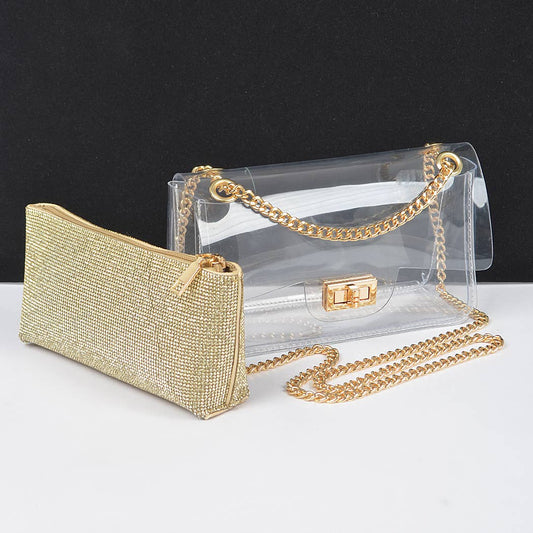 Vivian Transparent Crossbody Bag W/Rhinestone Clutch