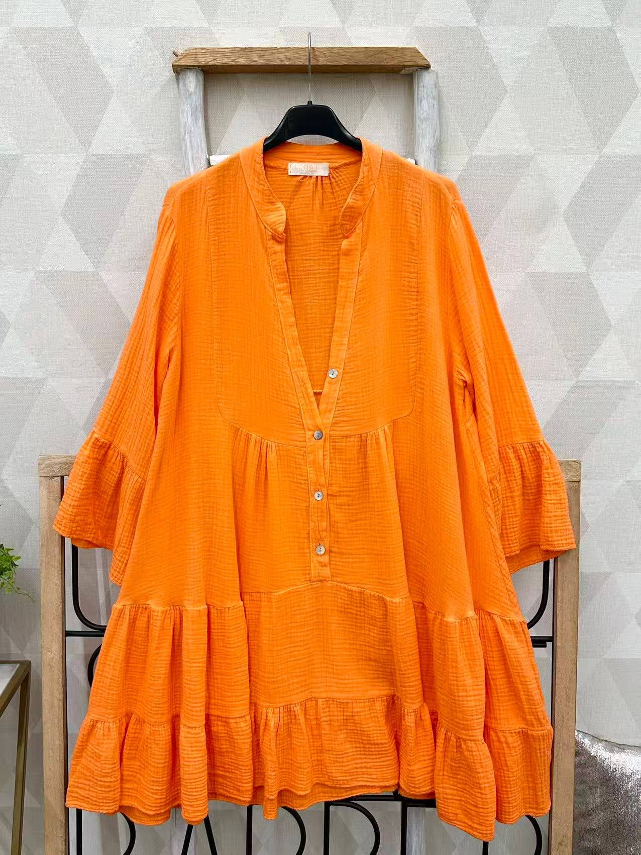 Serenity Tiered Gauze Dress in Orange - One Size