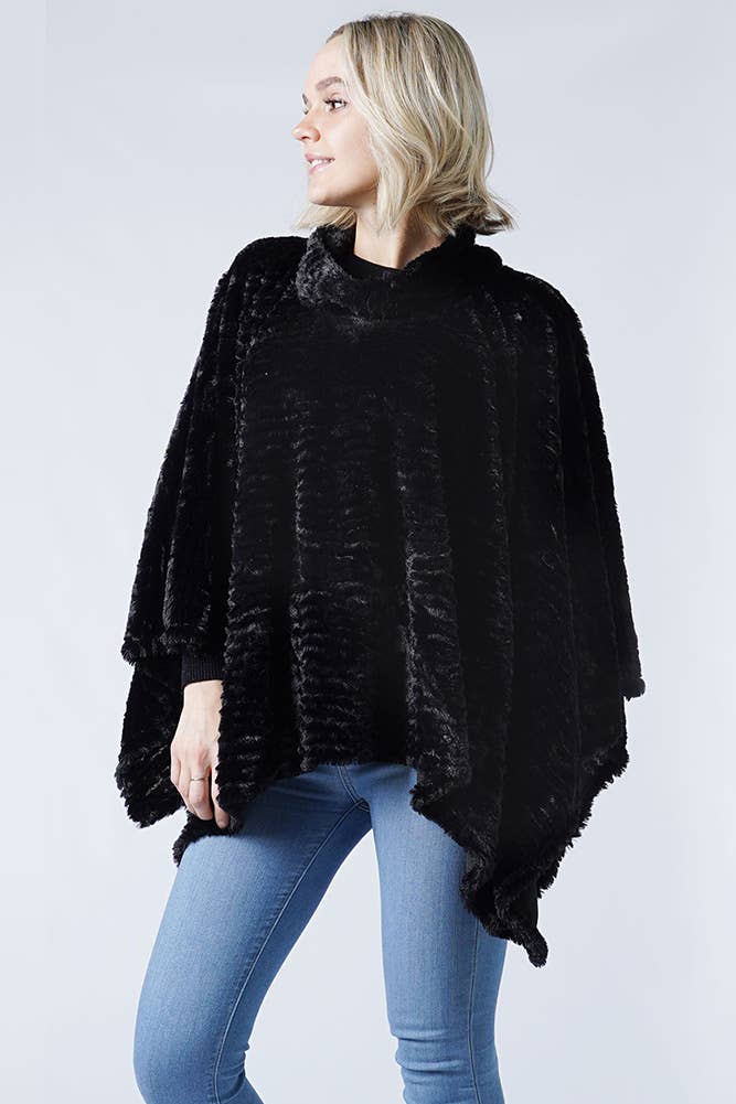 Stripe Pattern Faux Fur Poncho