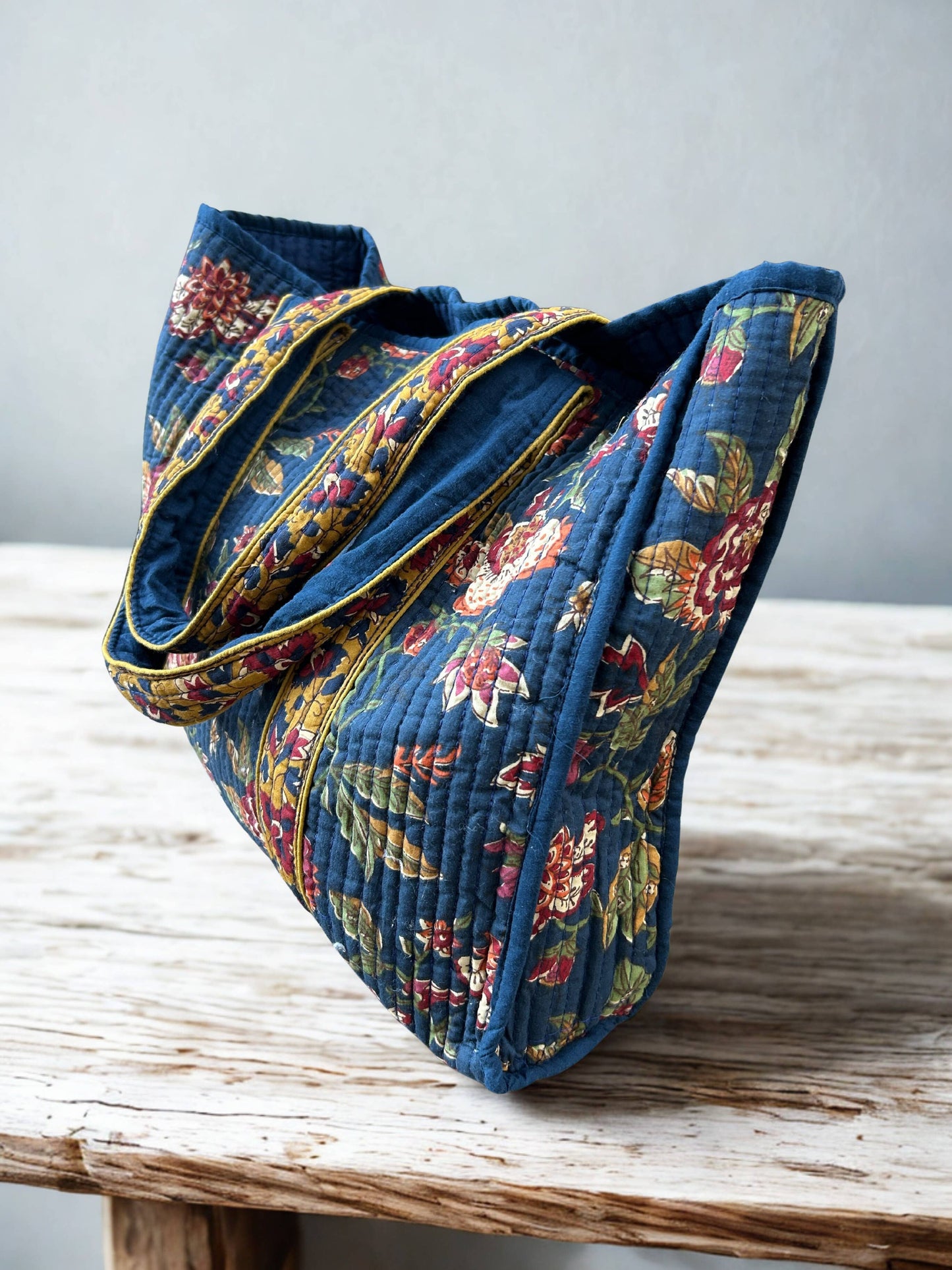 Quilted Reversible Tote Bag -Navy