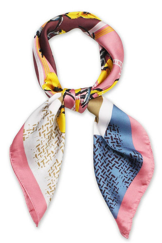 Flower Print Satin Square Scarf