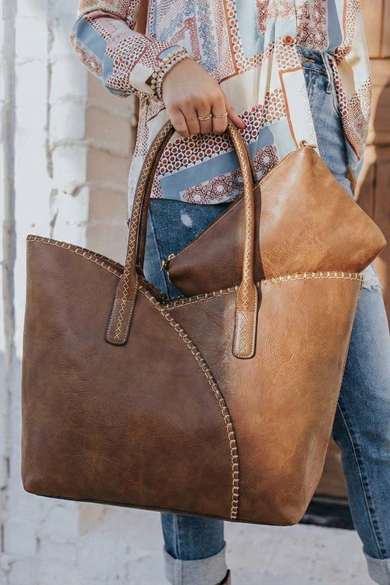 Valerie 2-in-1 Stitch Trim Detail Shoulder/Tote Set Bag