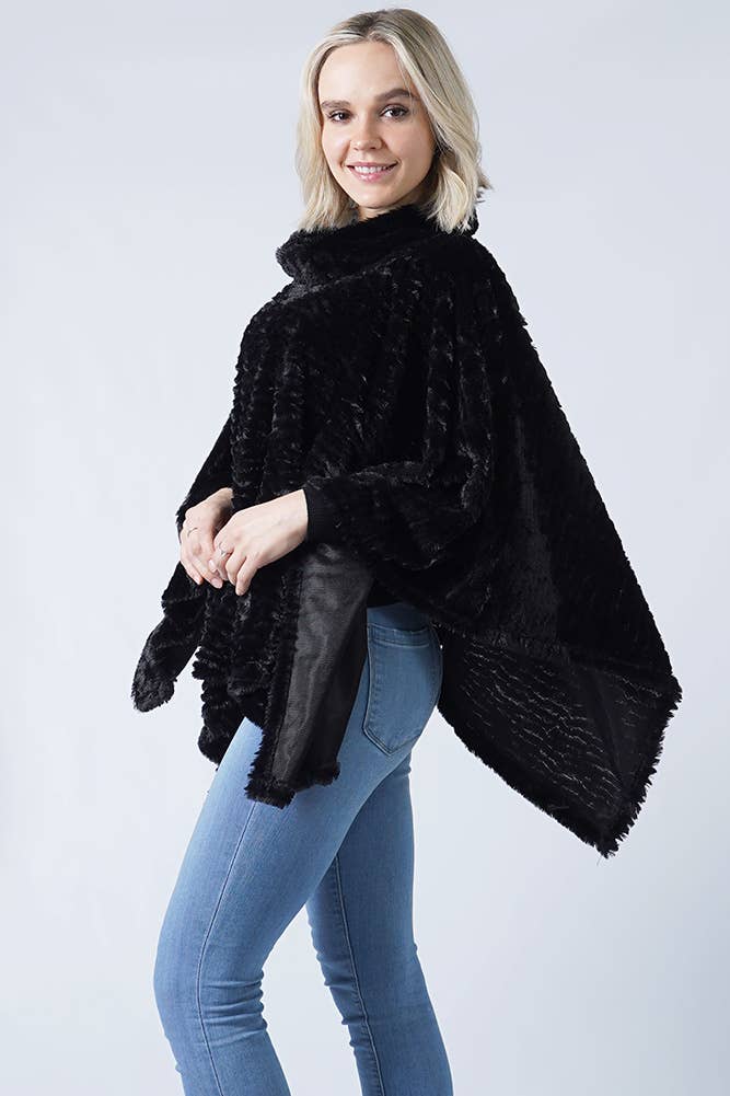 Stripe Pattern Faux Fur Poncho