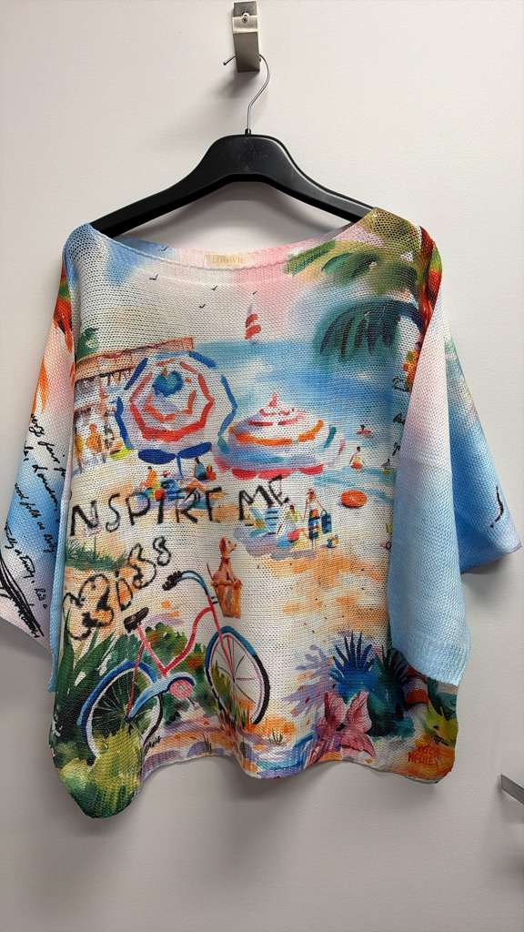 Blue Beach Printed Sweater