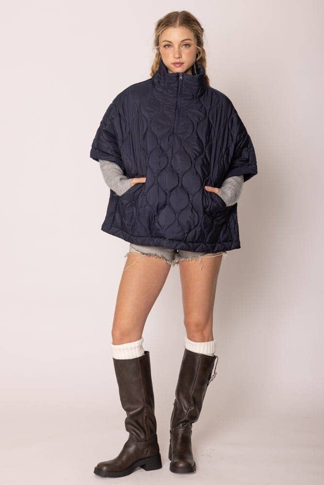 Quarter Zip Quilted Poncho  | The Savvy Pair