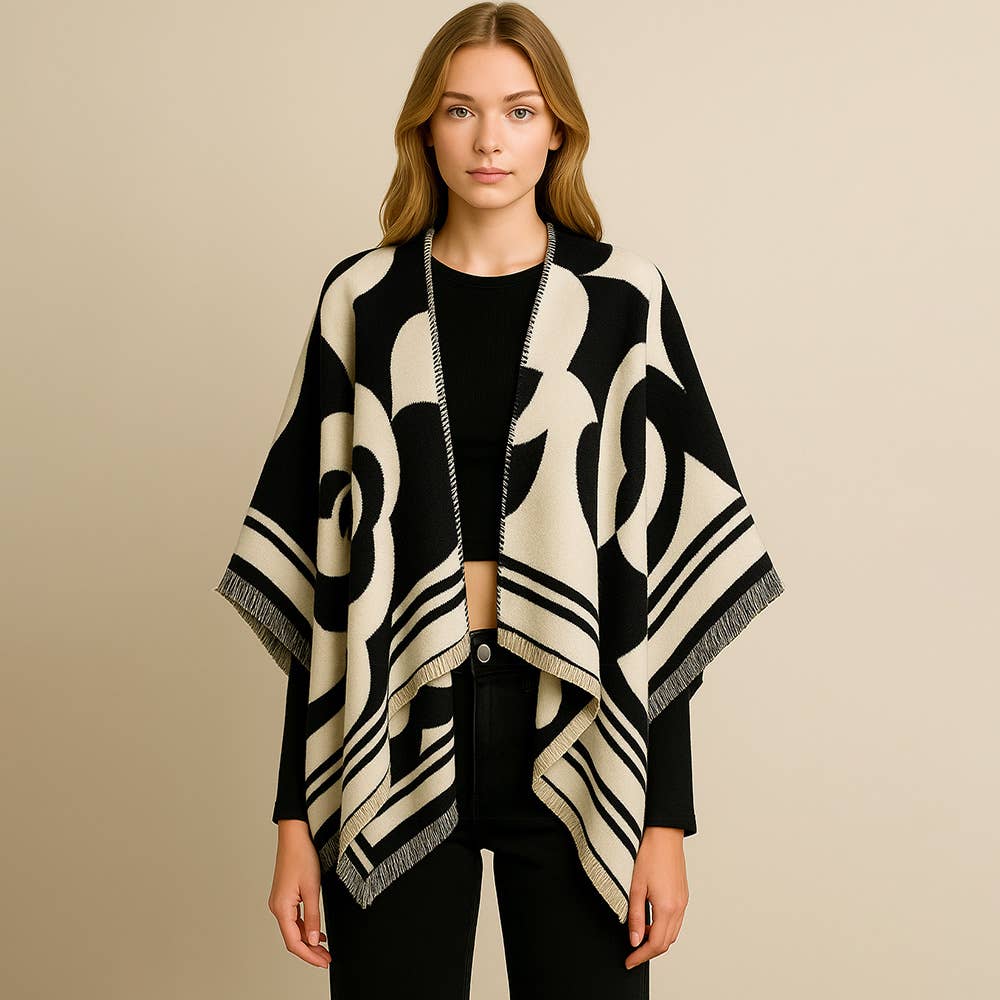 Flower Pattern Print Ruana