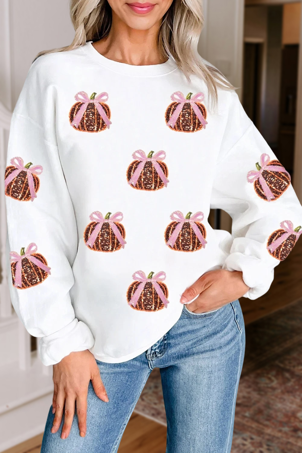 Sequin Bow Pumpkin Sweatshirt