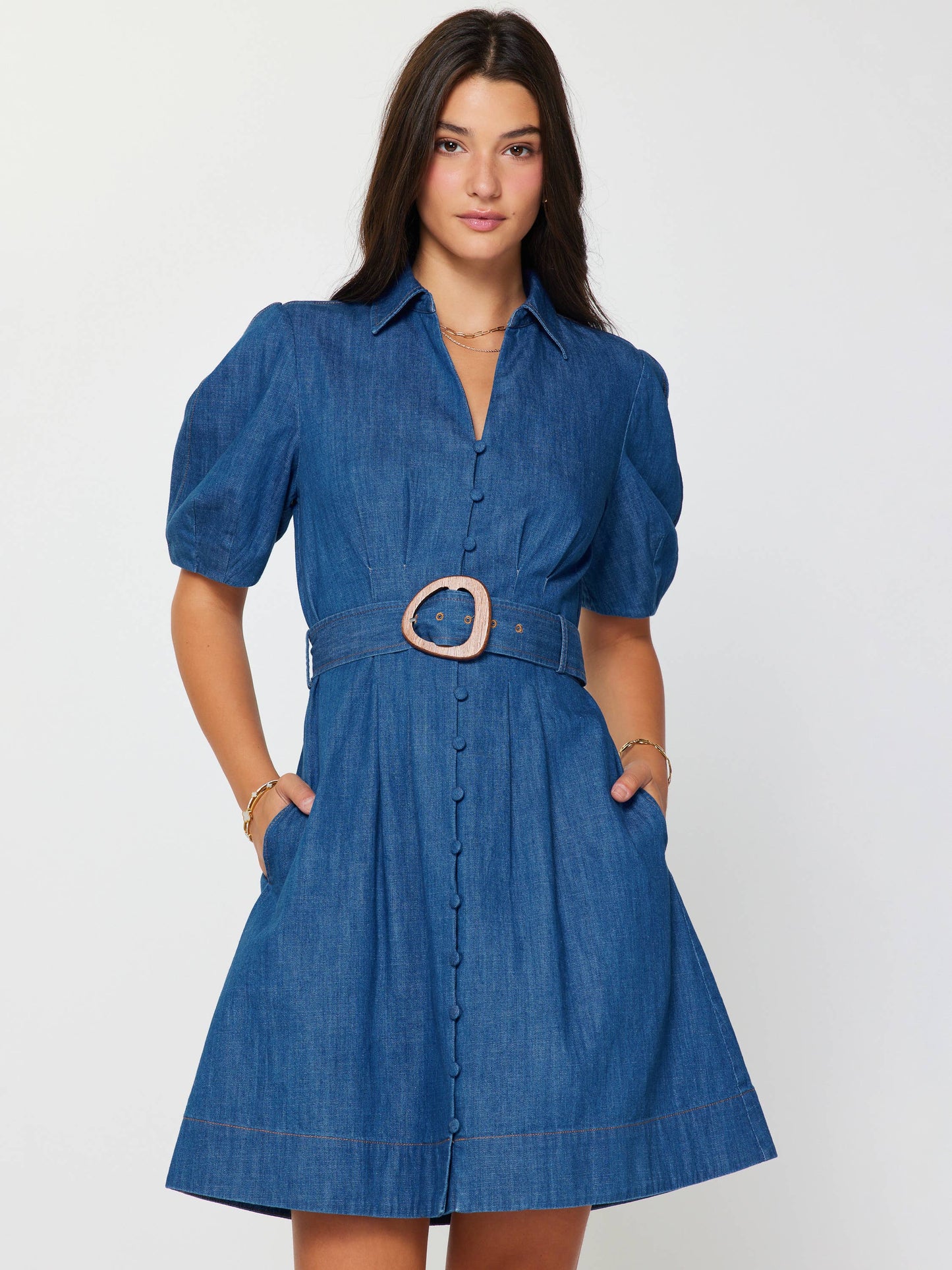 Current Air Denim Belted Dress