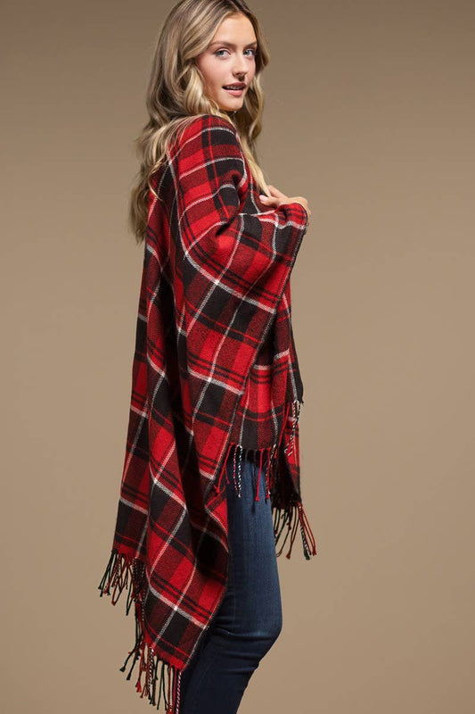 Plaid Kimono with Fringe