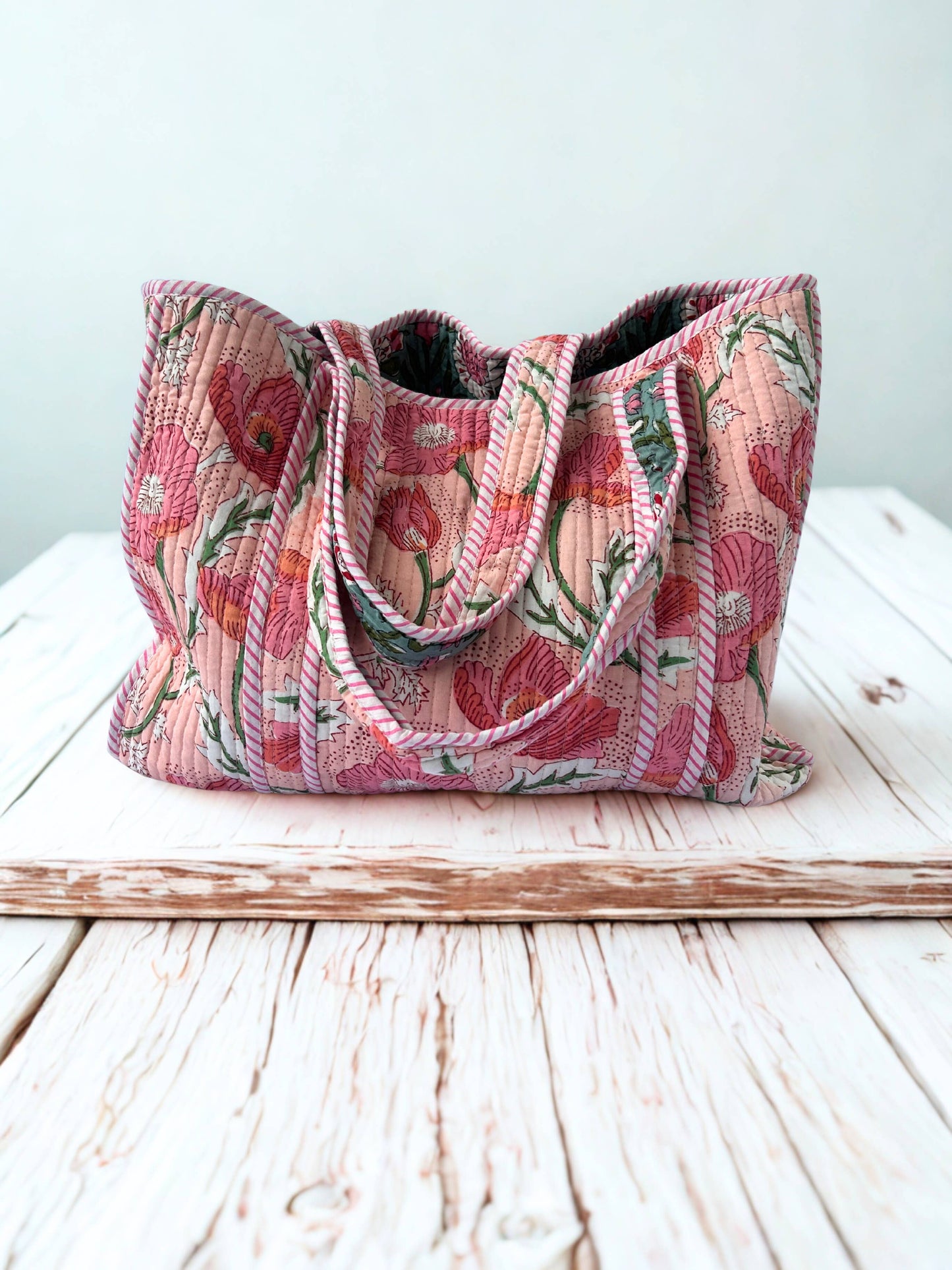 Quilted Reversible Tote Bag -Pink