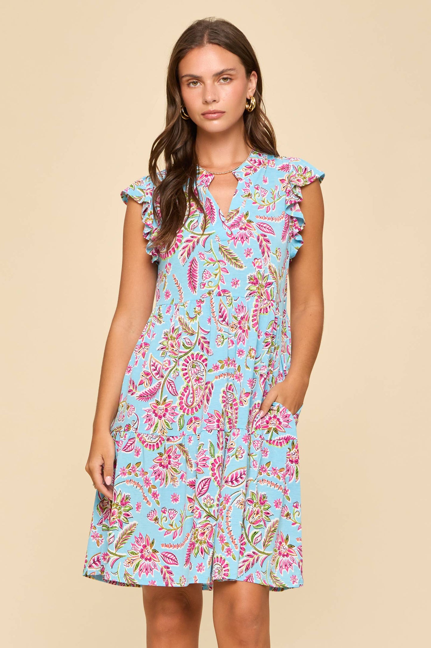 Lizzy Flutter Sleeve Tiered Dress