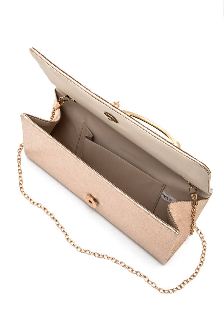 Circle Handle Rhinestone Clutch in Gold