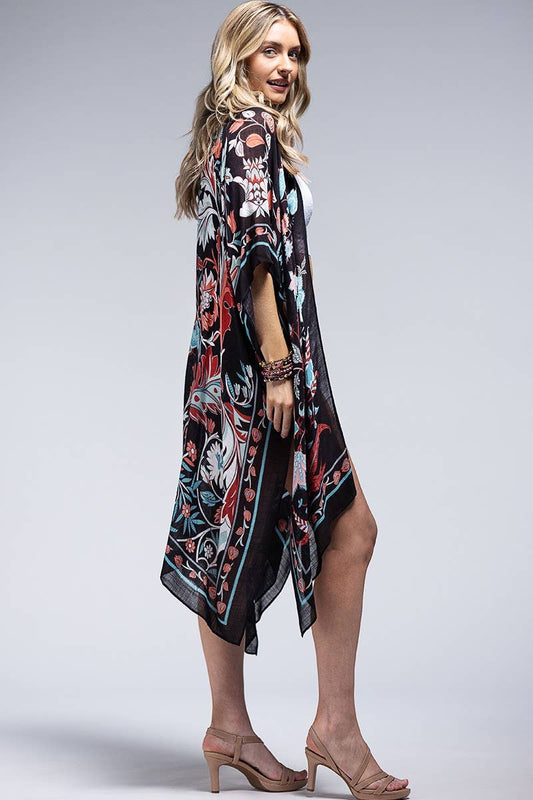 Leaf and Flower Print Kimono