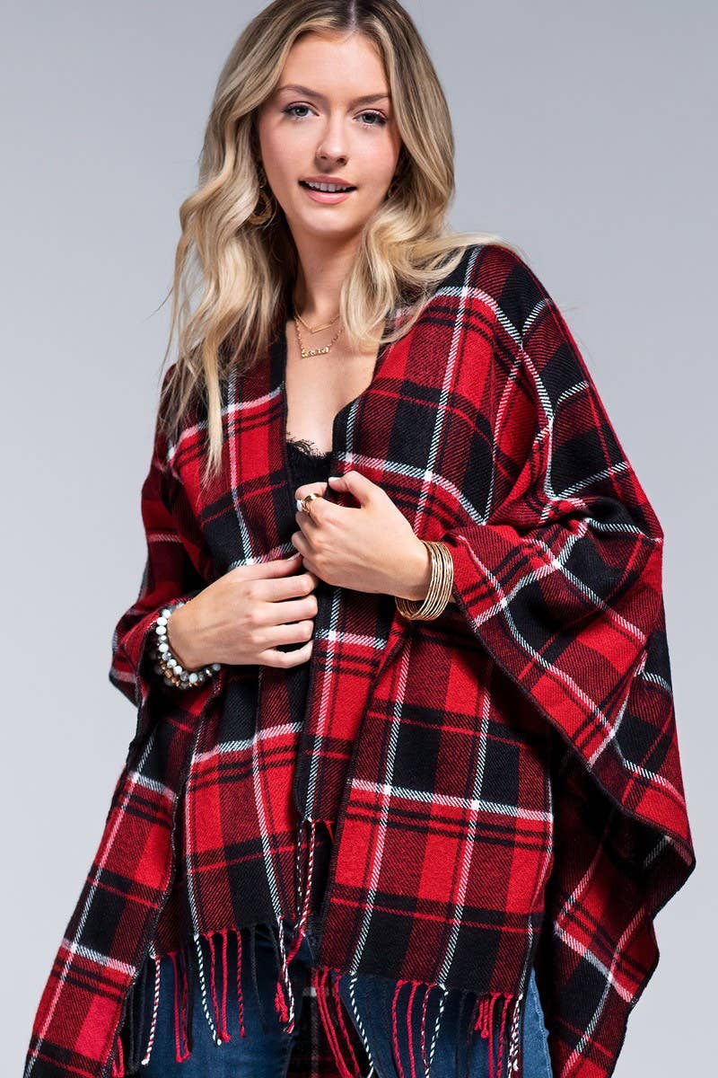 Plaid Kimono with Fringe