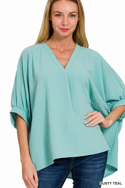 Woven Airflow V Neck Top