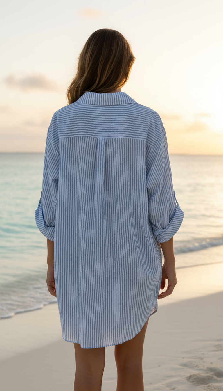 Blue Striped Cotton Shirt Dress