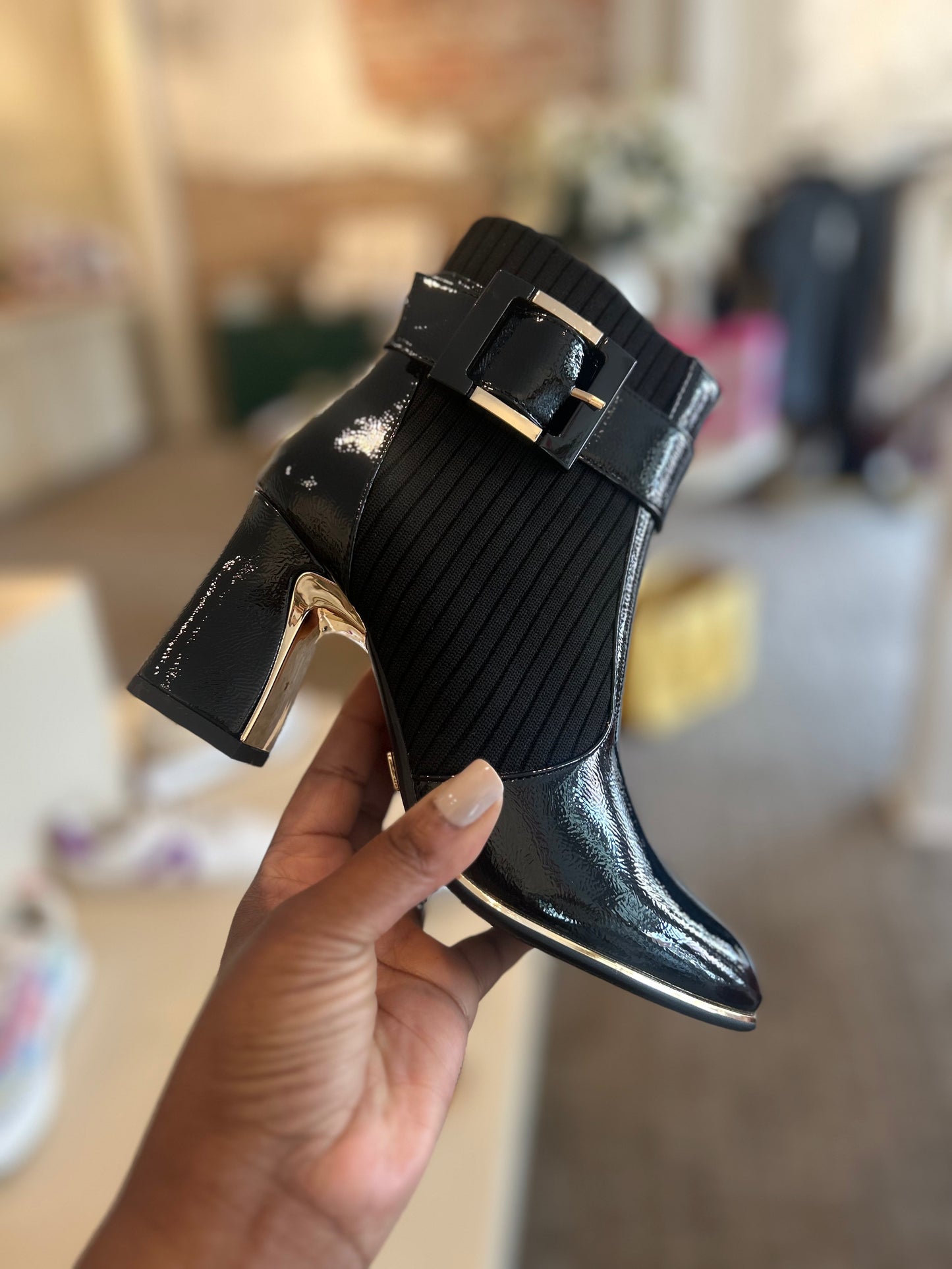 Sweater Buckle Bootie - Women's Mixed Material Ankle Boots | The Savvy Pair