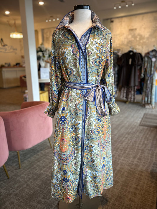 Paisley Belted Shirt Dress