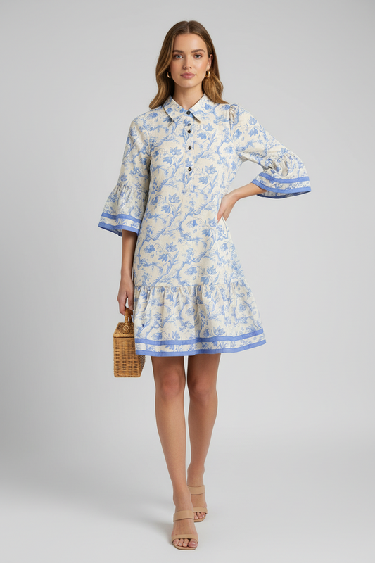 Farah Blue Floral Mini Dress