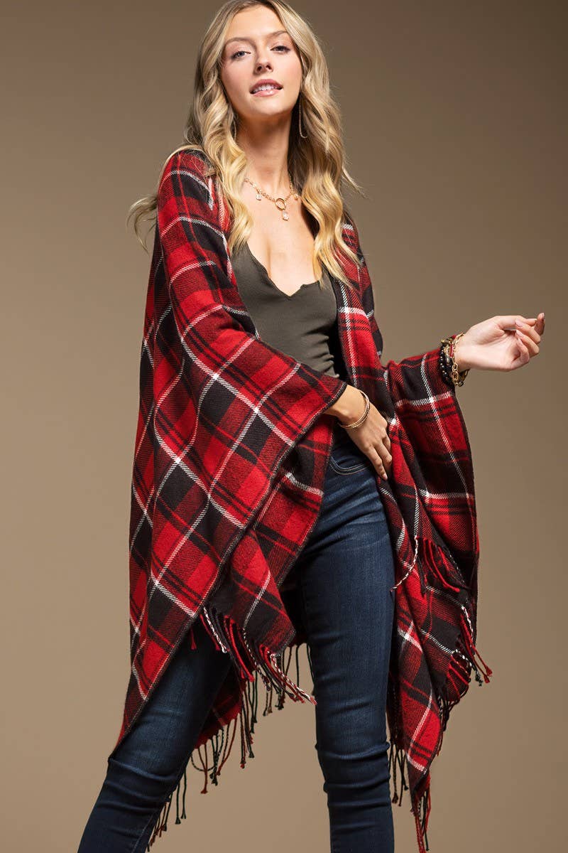 Plaid Kimono with Fringe