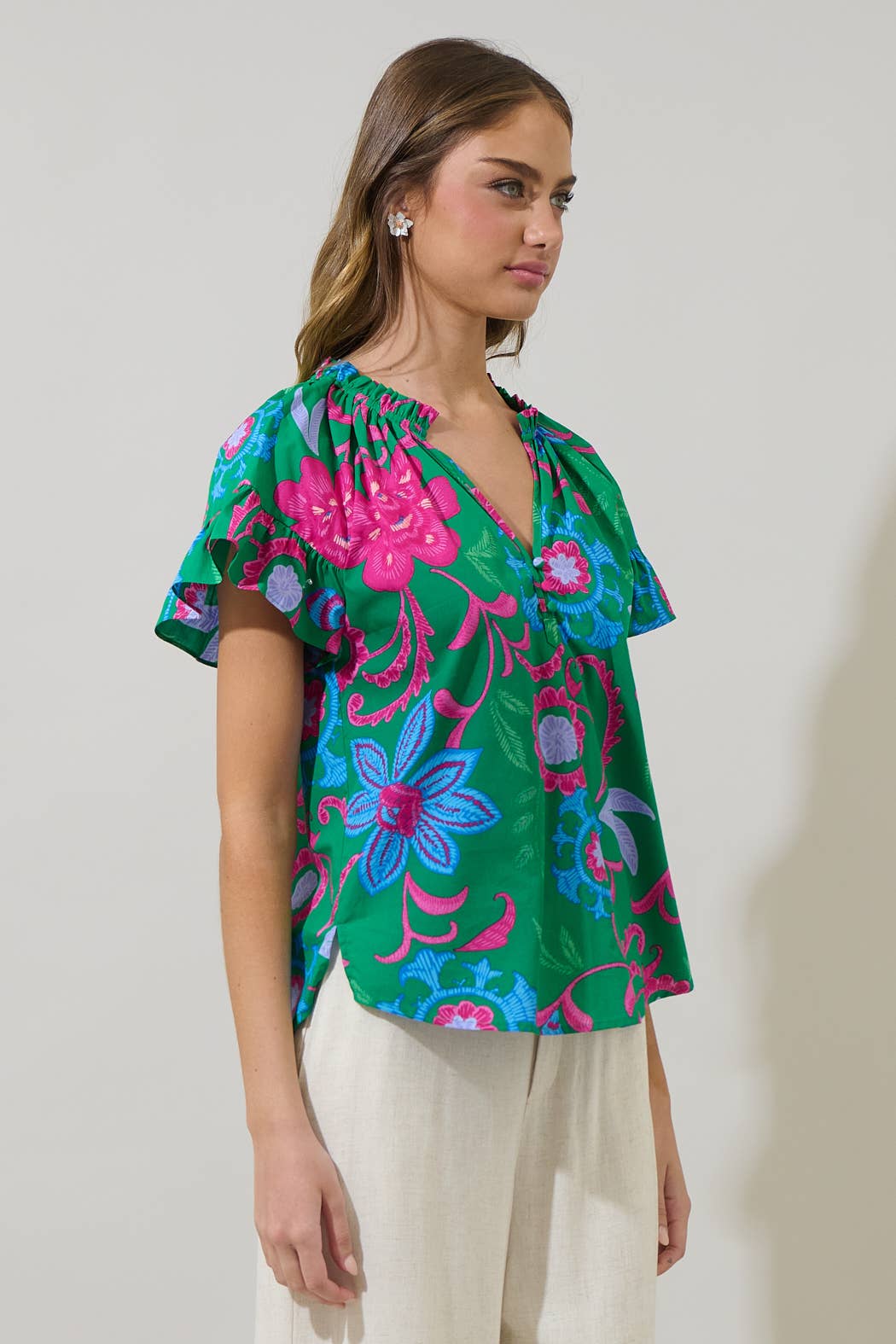 Cabina Floral Ruffle Top