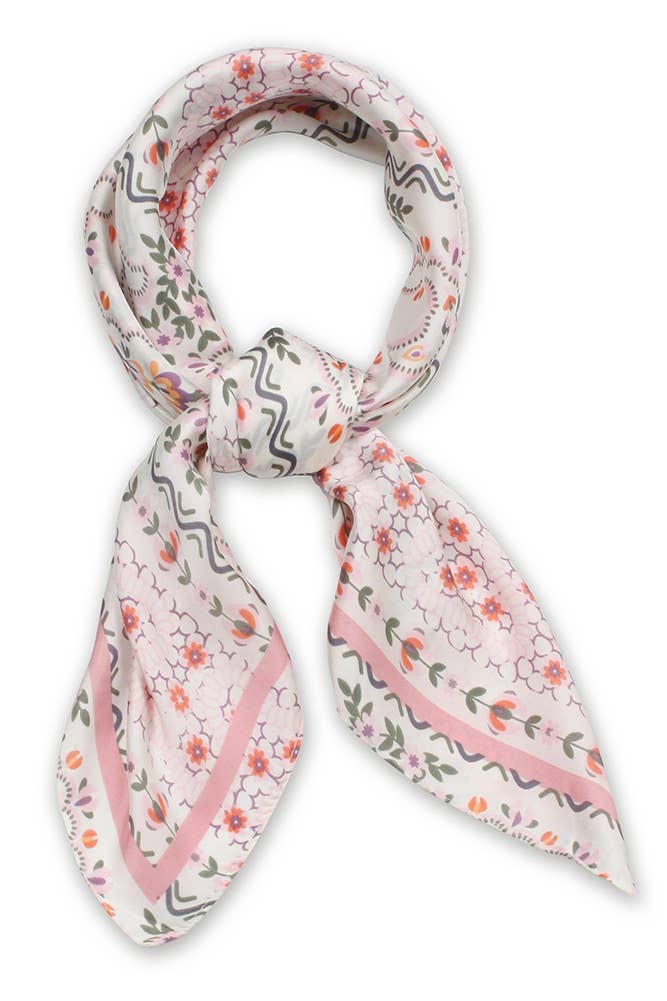 Floral Pattern Print Satin Square Scarf