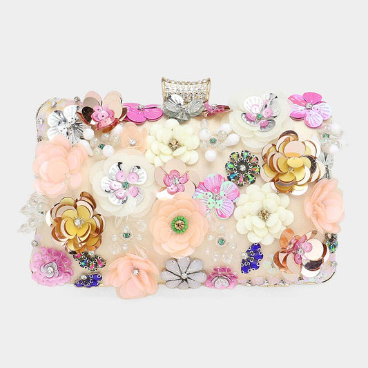 Sequin Flower Embellished Clutch